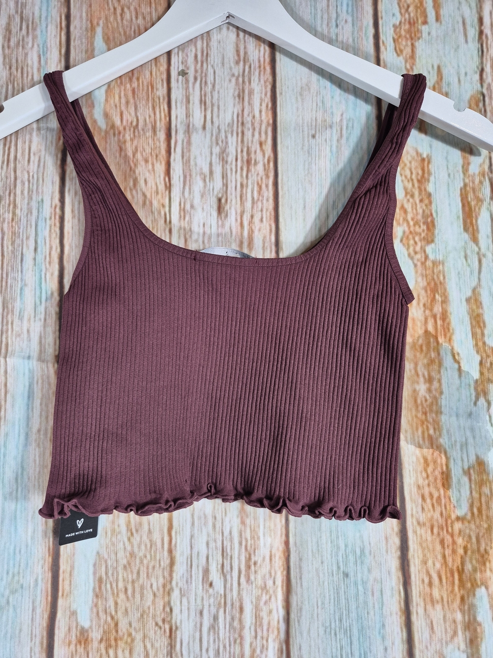 Lulu's Burgundy Ribbed Lettuce-Hem Crop Tank Size M/L - Picture 3 of 3